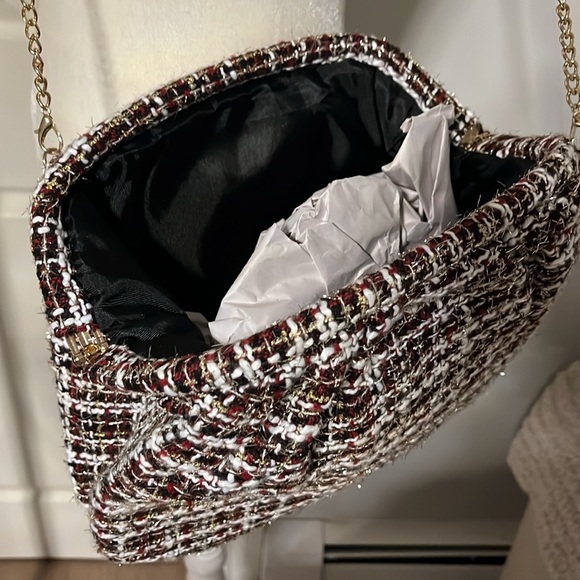 Urban expansions plaid herringbone bone mettalic thread knit bag clutch new - Picture 4 of 15